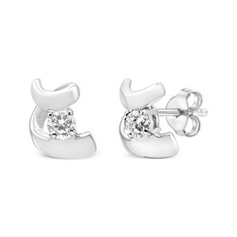 Haus of Brilliance 10k White Gold 1/10 Carat T.W. Diamond Solitaire Swirl Push-Back Stud Earrings