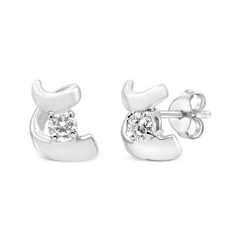 Haus of Brilliance 10k White Gold 1/10 Carat T.W. Diamond Solitaire Swirl Push-Back Stud Earrings