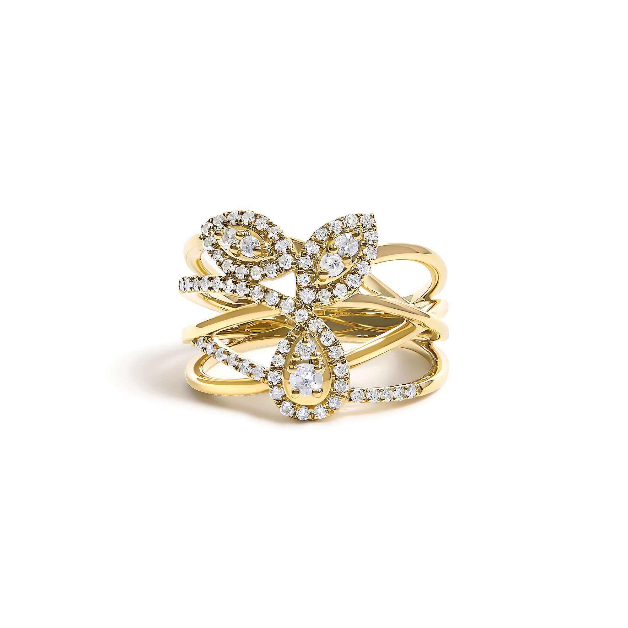 Haus of Brilliance 10k Gold 1/2 Carat T.W. Round Diamond Crossover Floral C
