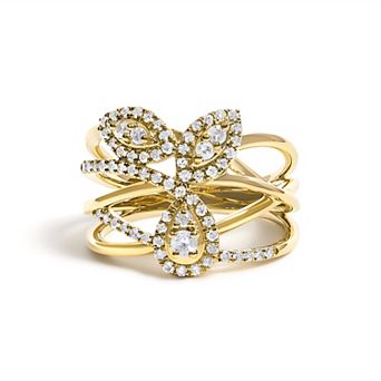 Haus of Brilliance 10k Gold 1/2 Carat T.W. Round Diamond Crossover Floral Cocktail Ring