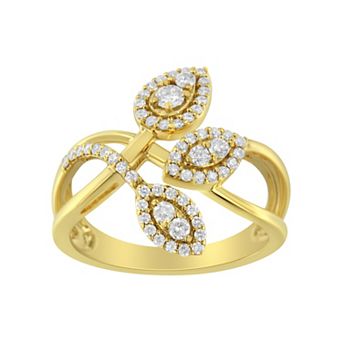 Haus of Brilliance 10k Gold 1/2 Carat T.W. Round Diamond Layered Triple Leaf Bypass Ring