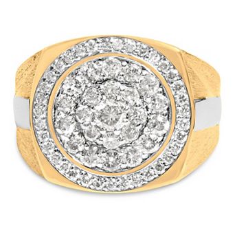Haus of Brilliance 10k Gold 1 1/2 Carat T.W. Diamond Cluster Halo Men’s Signet Ring