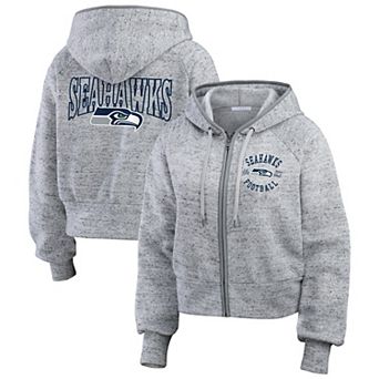 Women's WEAR by Erin Andrews Heather Gray Seattle Seahawks Speckled Fleece Cropped Full-Zip Hoodie