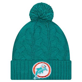 Women's New Era Aqua Miami Dolphins Cable Cuffed Knit Hat with Pom