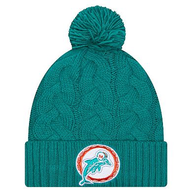 Women's New Era Aqua Miami Dolphins Cable Cuffed Knit Hat with Pom