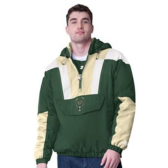 Men's Starter Hunter Green/Cream Milwaukee Bucks Charger Half-Zip Pullover Jacket