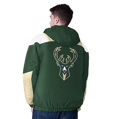 Men's Starter Hunter Green/Cream Milwaukee Bucks Charger Half-Zip Pullover Jacket