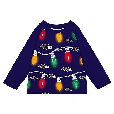 Preschool Baltimore Ravens Two-Piece Garland Holiday Long Sleeve Pajama Set