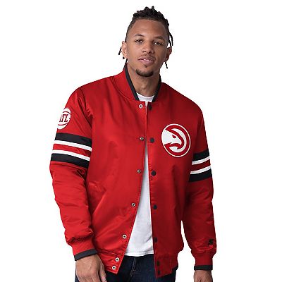 Men s Starter Red Atlanta Hawks Scout Varsity Satin Full Snap Jacket