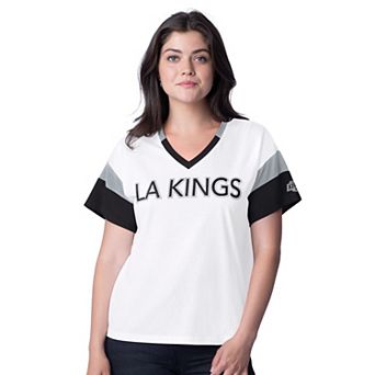 Women's G-III 4Her by Carl Banks White Los Angeles Kings Rink Oversized Rhinestone V-Neck T-Shirt