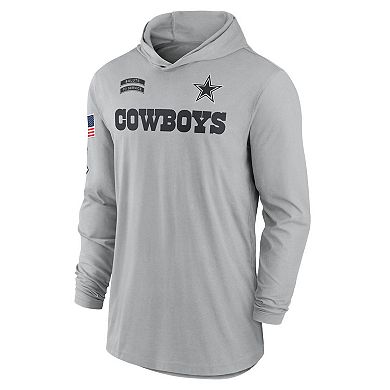 Men's Nike Gray Dallas Cowboys 2024 Salute to Service Lightweight Performance Long Sleeve Hooded T-Shirt