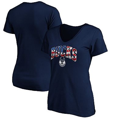 Women's Navy Milwaukee Bucks Banner Wave V-Neck T-Shirt