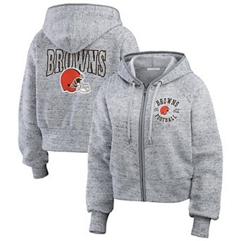 Women's WEAR by Erin Andrews Heather Gray Cleveland Browns Speckled Fleece Cropped Full-Zip Hoodie