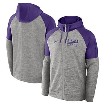 Men's Nike Heather Gray LSU Tigers Fitness Raglan��Performance Full-Zip Hoodie
