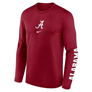 Men's Nike Crimson Alabama Crimson Tide Primetime Center Lockup Two-Hit Legend Long Sleeve T-Shirt
