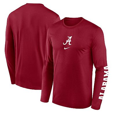 Men's Nike Crimson Alabama Crimson Tide Primetime Center Lockup Two-Hit Legend Long Sleeve T-Shirt