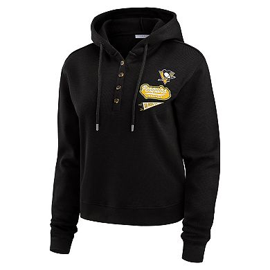 Women's WEAR by Erin Andrews Black Pittsburgh Penguins Waffle-Knit Pullover Hoodie