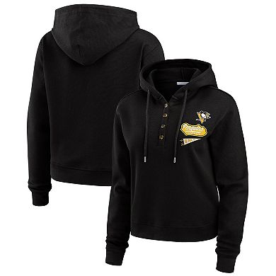 Women's WEAR by Erin Andrews Black Pittsburgh Penguins Waffle-Knit Pullover Hoodie