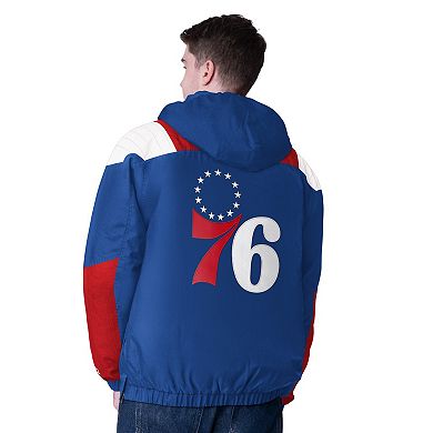 Men's Starter Royal/Red Philadelphia 76ers Charger Half-Zip Pullover Jacket