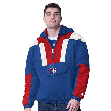 Men's Starter Royal/Red Philadelphia 76ers Charger Half-Zip Pullover Jacket