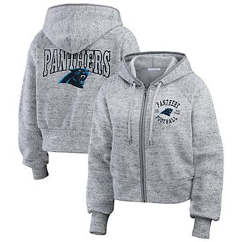 Women's WEAR by Erin Andrews Heather Gray Carolina Panthers Speckled Fleece Cropped Full-Zip Hoodie