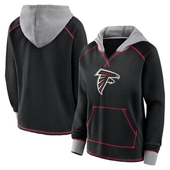 Women's Logo Athletic Black Atlanta Falcons Boom Fleece Pullover V-Neck Hoodie