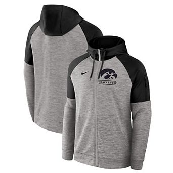 Men's Nike Heather Gray Iowa Hawkeyes Fitness Raglan��Performance Full-Zip Hoodie