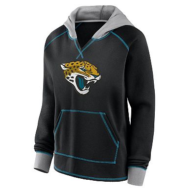 Women's Black Jacksonville Jaguars Boom Fleece Pullover V-Neck Hoodie