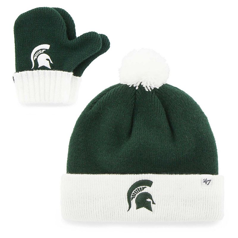 Toddler '47 Michigan State Spartans Two-Piece Bam Bam Cuffed Knit Hat with Pom & Mitten Set, Green