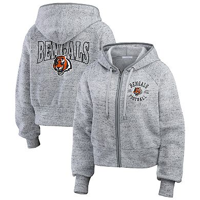 Women's WEAR by Erin Andrews Heather Gray Cincinnati Bengals Speckled Fleece Cropped Full-Zip Hoodie
