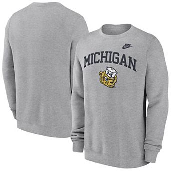Men's Nike Heather Gray Michigan Wolverines Legacy Classic Tackle Twill Embroidered��Arch Over Logo Pullover Sweatshirt