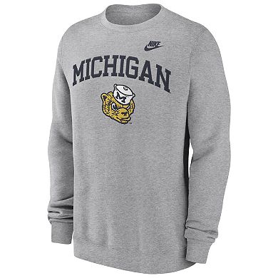Men's Nike Heather Gray Michigan Wolverines Legacy Classic Tackle Twill Embroidered��Arch Over Logo Pullover Sweatshirt