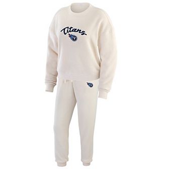 Women's WEAR by Erin Andrews Oatmeal Tennessee Titans Rib-Knit Long Sleeve T-Shirt & Pants Lounge Set