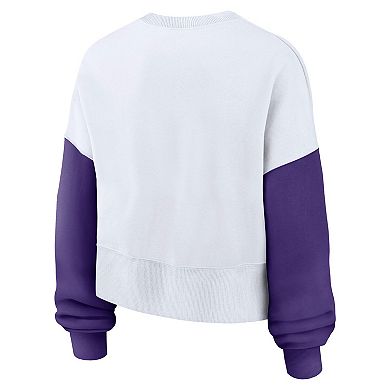 Women's Nike White LSU Tigers Color-Block Oversized Cropped Pullover Sweatshirt