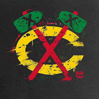 Women's Black Chicago Blackhawks Splatter Logo V-Neck T-Shirt