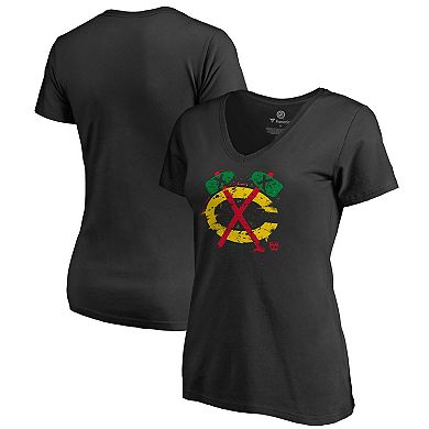 Women's Black Chicago Blackhawks Splatter Logo V-Neck T-Shirt