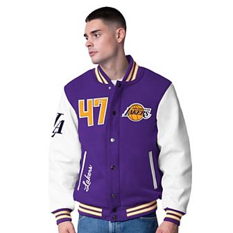 Men's G-III Sports by Carl Banks Purple Los Angeles Lakers Moneyball Wool & Leather Full-Snap Varsity Jacket
