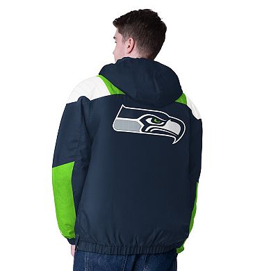 Men's Starter College Navy Seattle Seahawks Half-Zip Pullover Hoodie Jacket