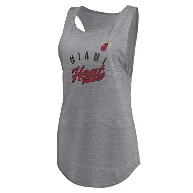Women's Fanatics Heathered Gray Miami Heat Quality Time Open Scoop Neck Tri-Blend Tank Top