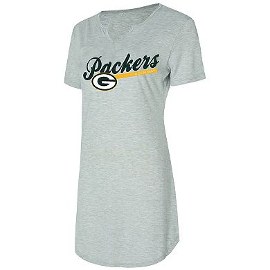 Women's Concepts Sport Gray Green Bay Packers Petition Knit Notch Neck Nightshirt