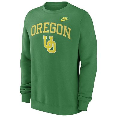 Men's Nike Green Oregon Ducks Legacy Classic Tackle Twill Embroidered Arch Over Logo Pullover Sweatshirt