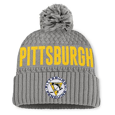 Women's Fanatics Gray Pittsburgh Penguins Heritage Tilly Cuffed Knit Hat with Pom