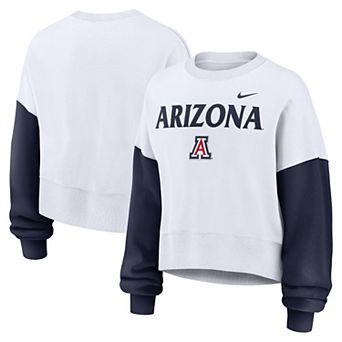 Women's Nike White Arizona Wildcats Color-Block Oversized Cropped Pullover Sweatshirt