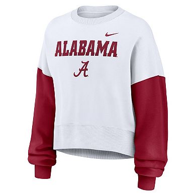 Women's Nike White Alabama Crimson Tide Color-Block Oversized Cropped Pullover Sweatshirt
