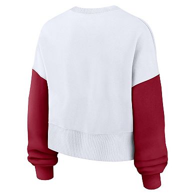 Women's Nike White Alabama Crimson Tide Color-Block Oversized Cropped Pullover Sweatshirt