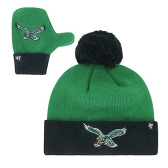 Toddler '47 Midnight Green/Black Philadelphia Eagles Bam Bam Cuffed Knit Hat with Pom & Mittens Set