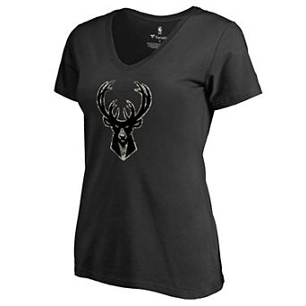 Women's Black Milwaukee Bucks Cloak Camo V-Neck T-Shirt