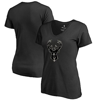 Women's Black Milwaukee Bucks Cloak Camo V-Neck T-Shirt