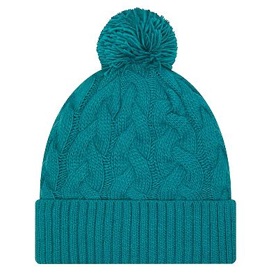 Women's New Era Teal Jacksonville Jaguars Cable Cuffed Knit Hat with Pom