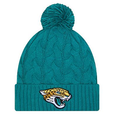 Women's New Era Teal Jacksonville Jaguars Cable Cuffed Knit Hat with Pom